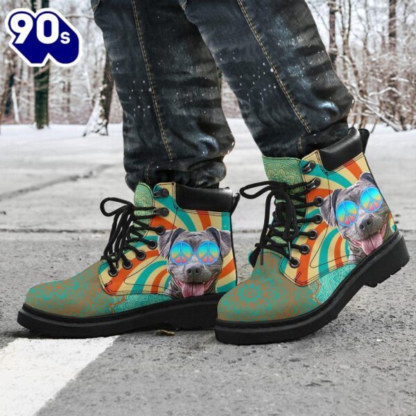 Pit Bull Dog Leather Boots Shoes Funny Hippie Style