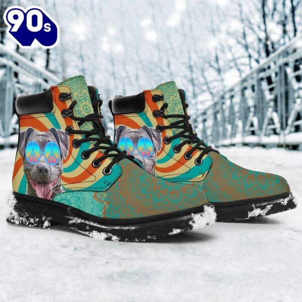Pit Bull Dog Leather Boots Shoes Funny Hippie Style