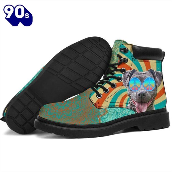 Pit Bull Dog Leather Boots Shoes Funny Hippie Style