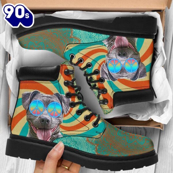 Pit Bull Dog Leather Boots Shoes Funny Hippie Style