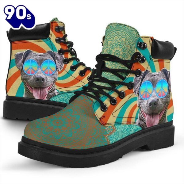 Pit Bull Dog Leather Boots Shoes Funny Hippie Style