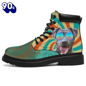 Pit Bull Dog Leather Boots Shoes Funny Hippie Style