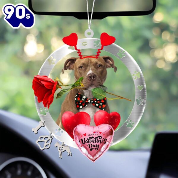 Pit Bull With Rose & Heart Balloon Ornament, Gift For Christmas