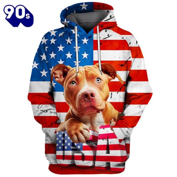 Pitbull Dog 5 3D Face Graphic Premium America Flag Hoodie   Gift Christmas