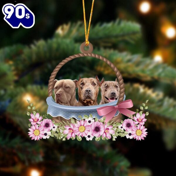 Pitbull Dogs In The Basket Ornament, Gift For Christmas