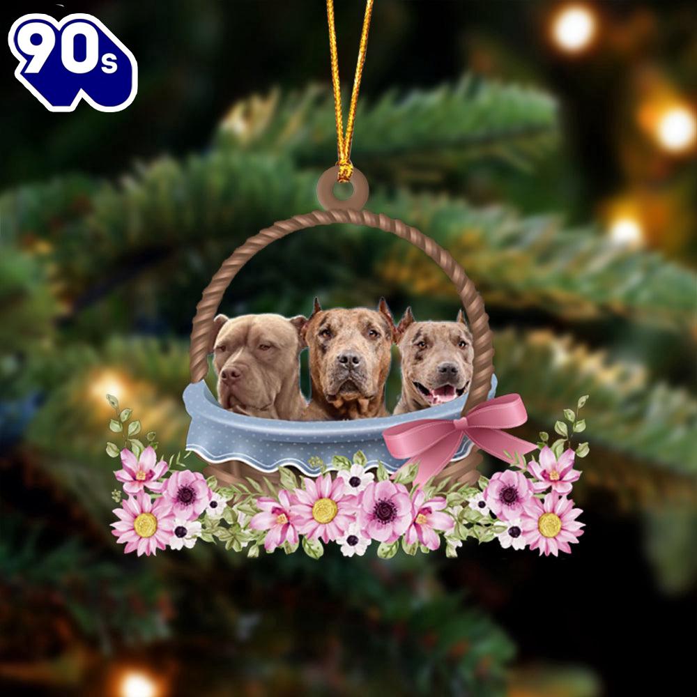 Pitbull Dogs In The Basket Ornament, Gift For Christmas Pitbull Dogs In The Basket Ornament, Gift For Christmas