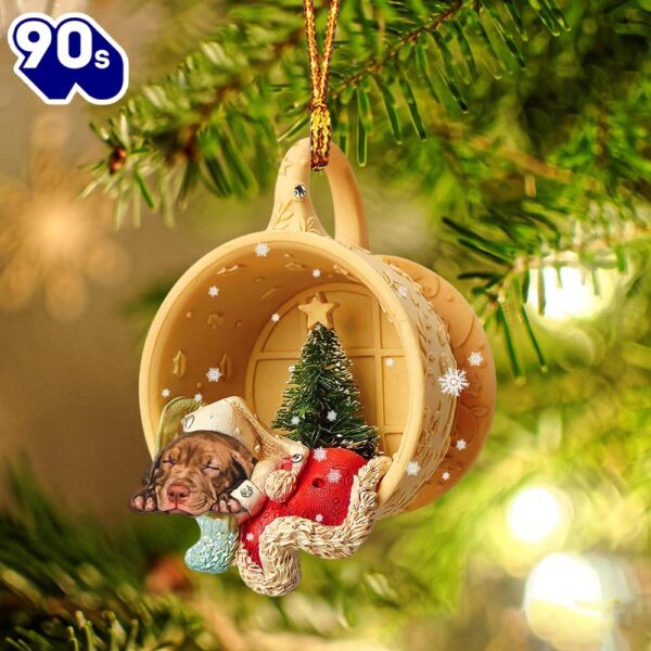 Pitbull Sleeping In A Cup Christmas Ornament, Gift For Christmas