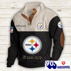Pittsburgh Steelers Button Up Shirts Stand Collar Long Sleeve Shirt Elbow Patches