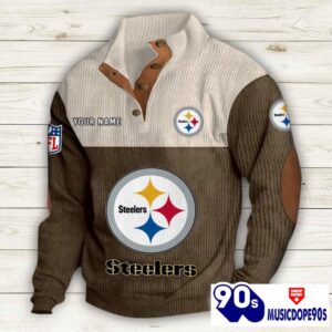 Pittsburgh Steelers Button Up Shirts Stand Collar Long Sleeve Shirt Elbow Patches