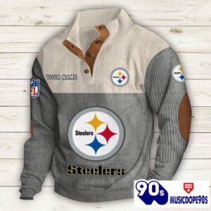 Pittsburgh Steelers Button Up Shirts Stand Collar Long Sleeve Shirt Elbow Patches