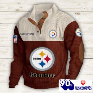Pittsburgh Steelers Button Up Shirts Stand Collar Long Sleeve Shirt Elbow Patches