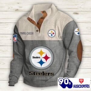 Pittsburgh Steelers Button Up Shirts Stand Collar Long Sleeve Shirt Elbow Patches
