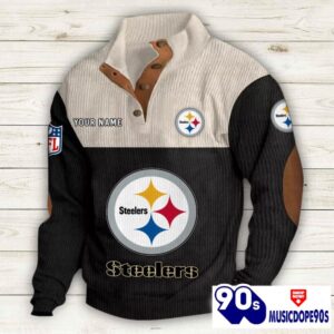 Pittsburgh Steelers Button Up Shirts Stand Collar Long Sleeve Shirt Elbow Patches