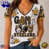 Pittsburgh Steelers NFL Football Flowers Team Pride V Neck T Shirt, NFL Fan V Neck Shirt