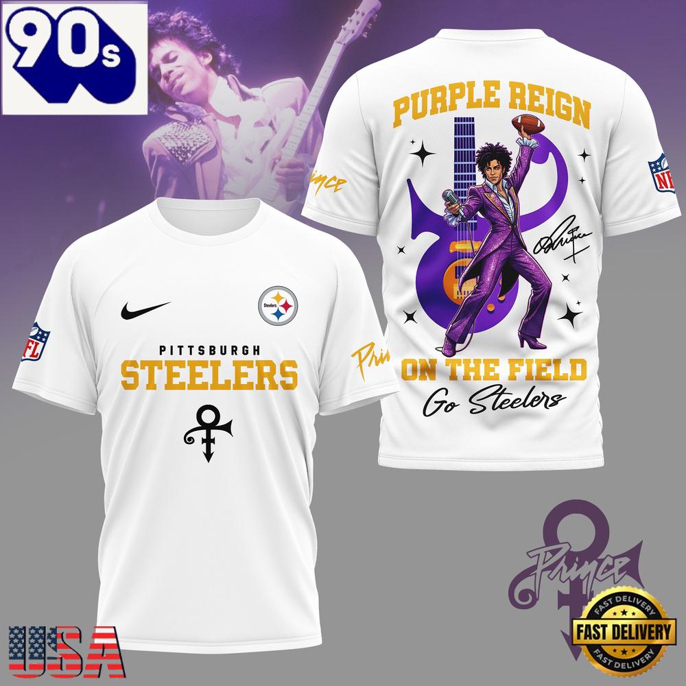Pittsburgh Steelers NFL Prince Purple Reign Football All Over Print T-Shirt Pittsburgh Steelers NFL Prince Purple Reign Football All Over Print T-Shirt