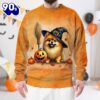 Pomeranian Dog In Spooky Autumn Halloween 3D Shirt  For Man And Women