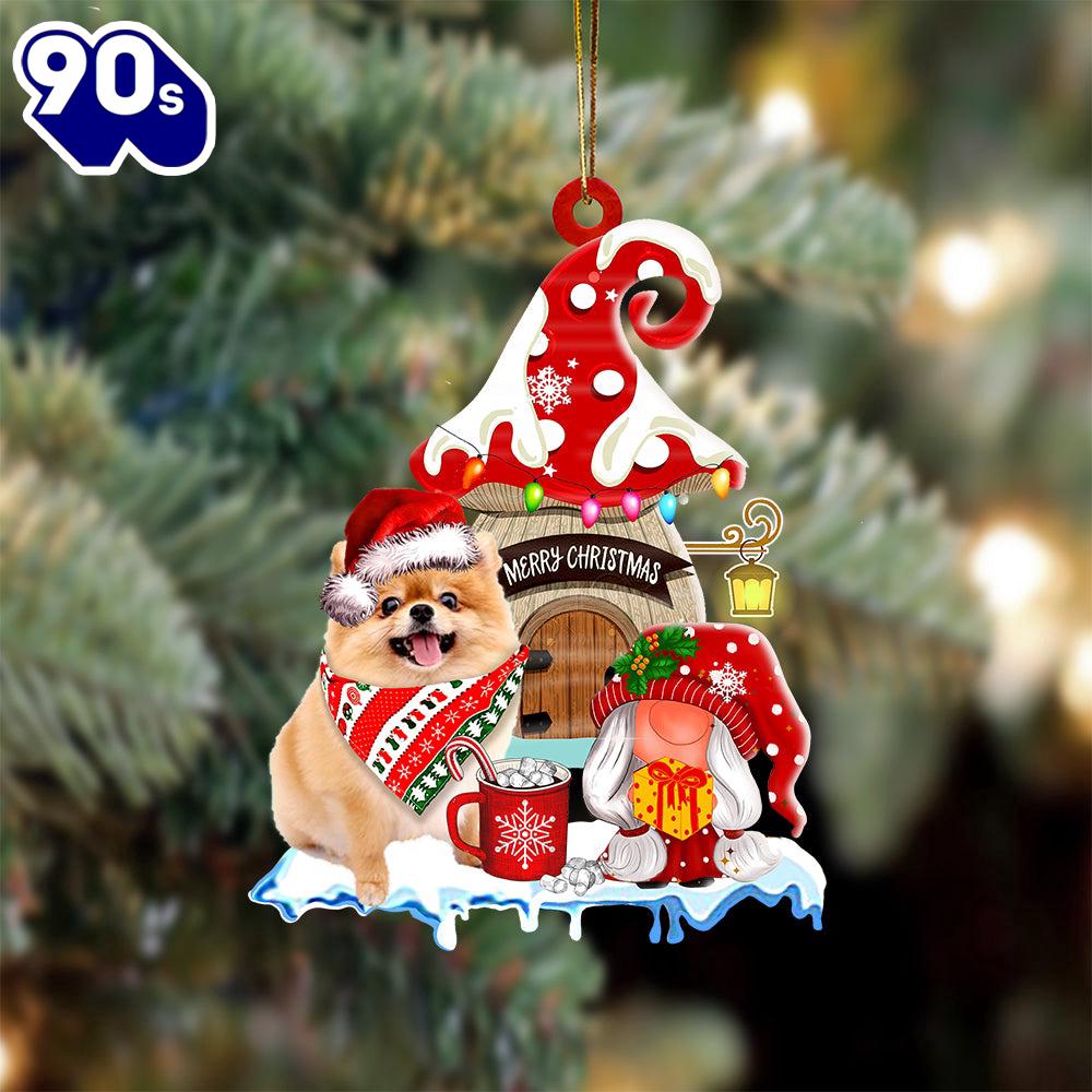 Pomeranian With Mushroom House Christmas Ornament, Gift For Christmas Pomeranian With Mushroom House Christmas Ornament, Gift For Christmas