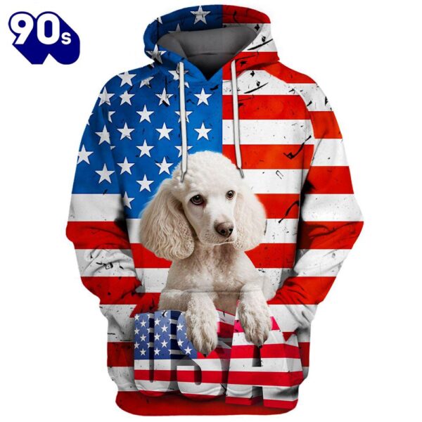 Poodle Dog 4 3D Face Graphic Premium America Flag Hoodie   Gift Christmas