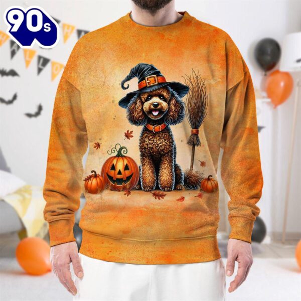 Poodle Dog In Spooky Autumn Halloween 3D Shirt  For Man And Women