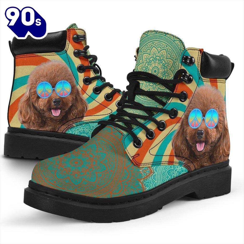 Poodle Dog Leather Boots Funny Hippie Style Shoes Poodle Dog Leather Boots Funny Hippie Style Shoes