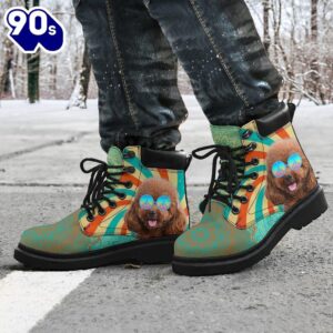 Poodle Dog Leather Boots Funny Hippie Style Shoes