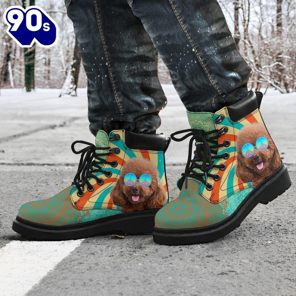 Poodle Dog Leather Boots Funny Hippie Style Shoes Poodle Dog Leather Boots Funny Hippie Style Shoes