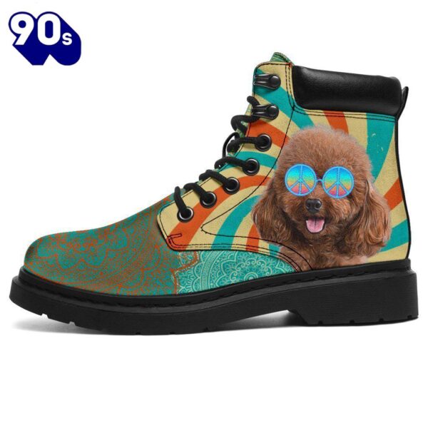 Poodle Dog Leather Boots Funny Hippie Style Shoes