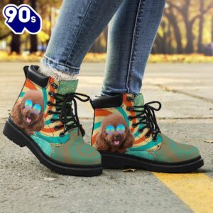 Poodle Dog Leather Boots Funny Hippie Style Shoes