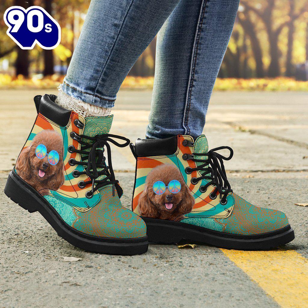 Poodle Dog Leather Boots Funny Hippie Style Shoes Poodle Dog Leather Boots Funny Hippie Style Shoes
