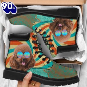 Poodle Dog Leather Boots Funny Hippie Style Shoes