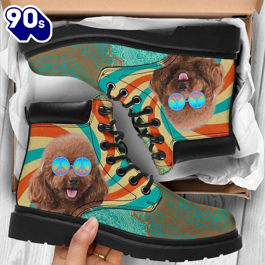 Poodle Dog Leather Boots Funny Hippie Style Shoes Poodle Dog Leather Boots Funny Hippie Style Shoes