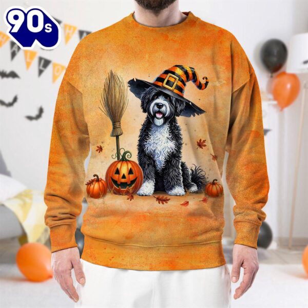 Portuguese Water Dog In Spooky Autumn Halloween 3D Shirt  For Man And Women