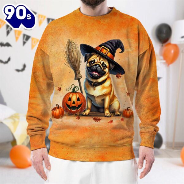 Pug Dog In Spooky Autumn Halloween 3D Shirt  For Man And Women