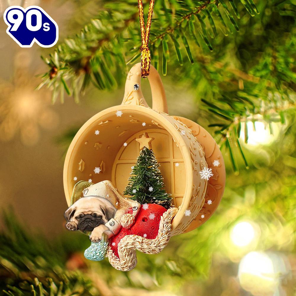Pug Sleeping In A Cup Christmas Ornament, Gift For Christmas Pug Sleeping In A Cup Christmas Ornament, Gift For Christmas
