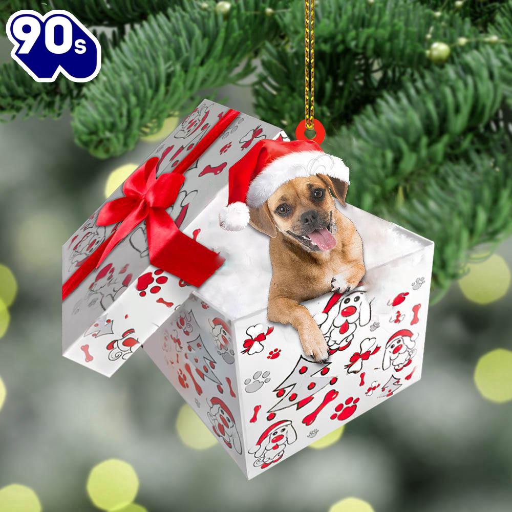 Puggle In Gift Box Christmas Ornament, Gift For Christmas Puggle In Gift Box Christmas Ornament, Gift For Christmas