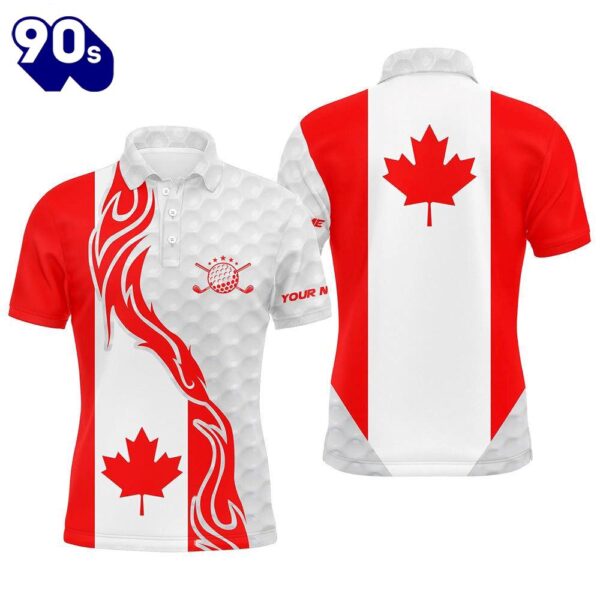 Red And White Canadian Flag Men Golf Polo Shirts Custom Patriotic Golf Clubs    Gift Christmas