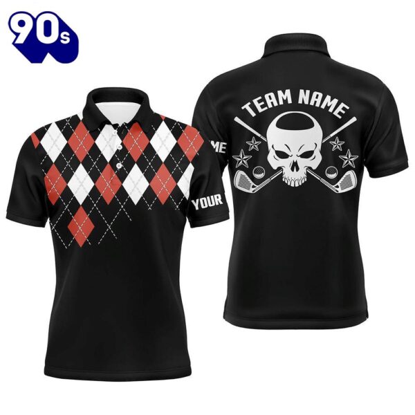 Red Argyle Pattern Mens Customized Skull    Gift Christmas