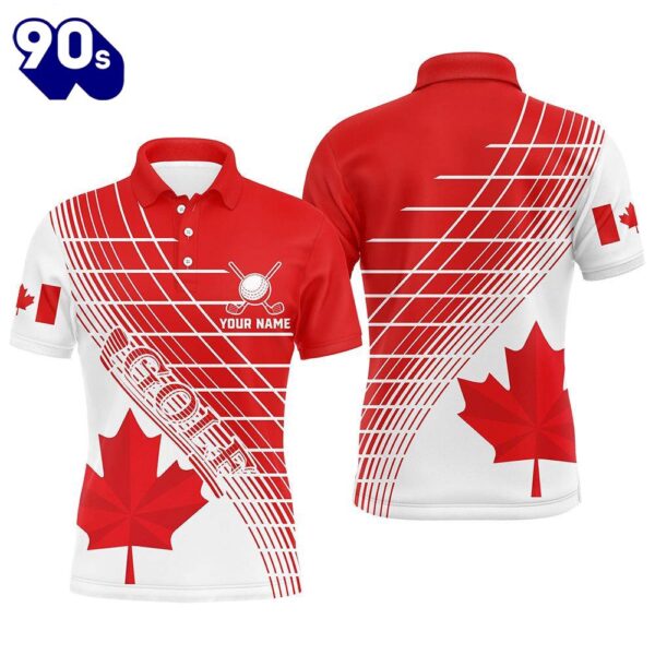 Red Canada Leaf Mens Golf Polo Shirts Custom White Patriotic Canadian Flag    Gift Christmas