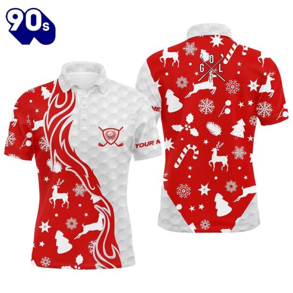 Red Christmas Pattern Golf Ball Men Golf Polo Shirts Custom Mens Christmas  Golf Clubs  Gift Christmas