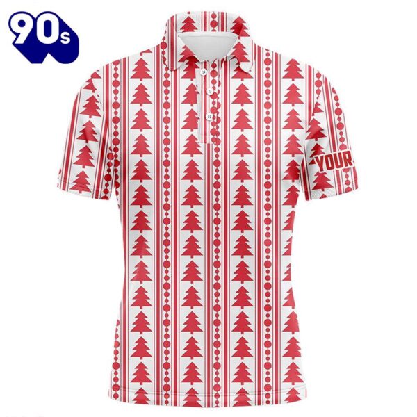 Red Christmas Trees & Garlands Flat Mens Golf Polo Shirts Customized    Gift Christmas