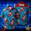 Red Flowers on Blue Rush Rock Music Band Hawaiian Shirt , Music Beach Hawaiian Shirt