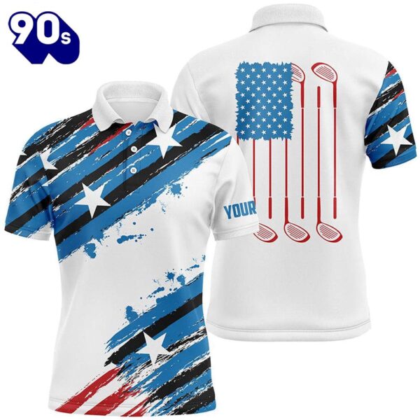 Red White And Blue American Flag Mens Golf Polo Shirt Custom Mens Golf Clothing, Patriotic Golf Gifts  Gift Christmas