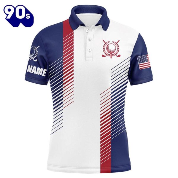 Red, White And Blue  Custom Name Mens Mens Patriotic Golf Polos  Gift Christmas
