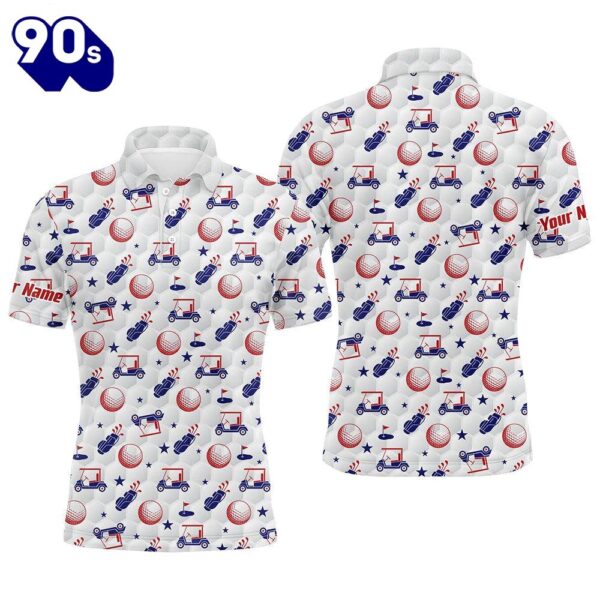 Red, White, And Blue Men Golf Polo Shirts Custom American Flag Patriotic Golf Clubs Pattern   Gift Christmas