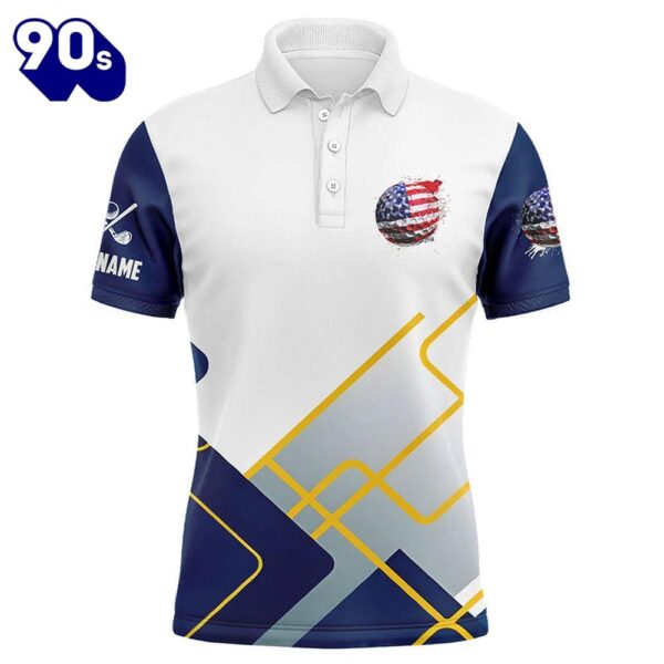 Red, White And Blue Mens Golf Polo Shirts Custom American Flag Mens Golf Tops  Gift Christmas