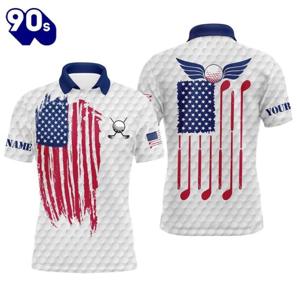 Red, White And Blue Mens Golf Polo Shirts Custom Golf Clubs American Flag Patriotic Mens Golf Tops  Gift Christmas