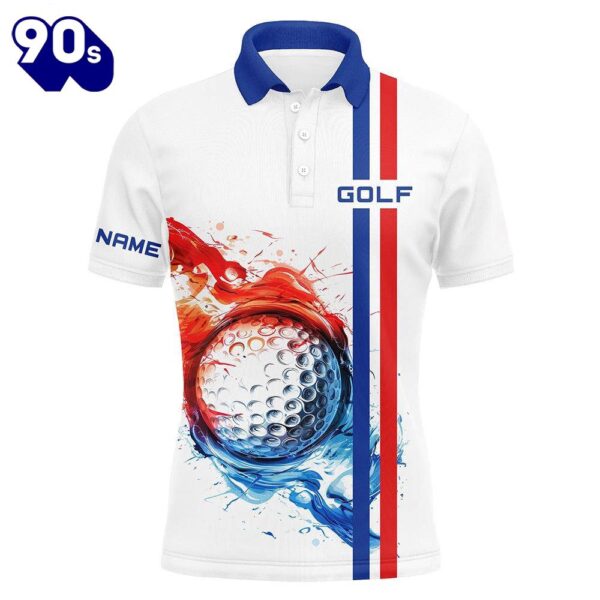 Red, White And Blue Stripe Mens Golf Polo Shirts Custom Golf Ball Mens Golf Tops, Team   Gift Christmas