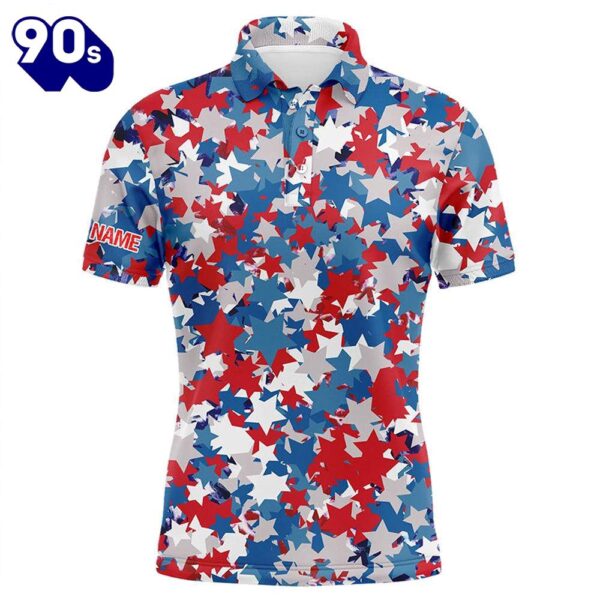 Red, White And Blue Th Of July Star Mens Golf Polo Shirts Custom Patriotic Team    Gift Christmas