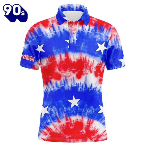 Red, White And Blue Tie Dye American Flag Mens Golf Polo Shirts Custom Team Patriotic   Gift Christmas