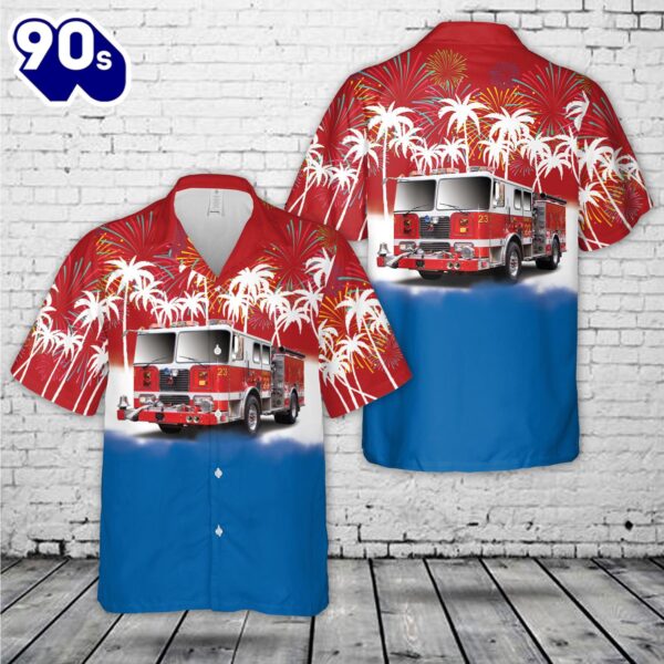 Red White & Blue Fire Trucks, 4th Of July Hawaiian Shirt